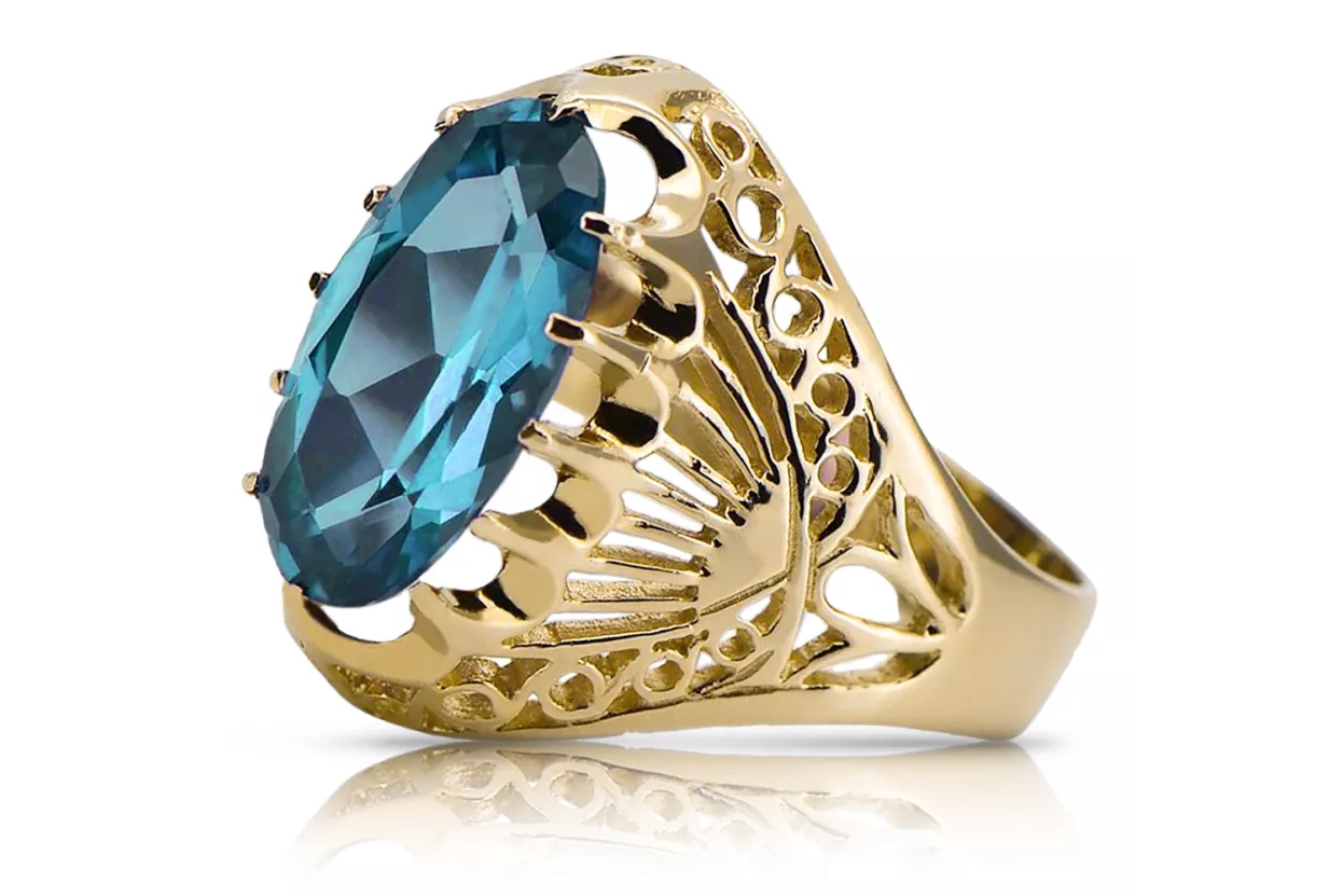 Artesanía vintage Anillo Aguamarina Oro amarillo de 14 quilates vrc020y